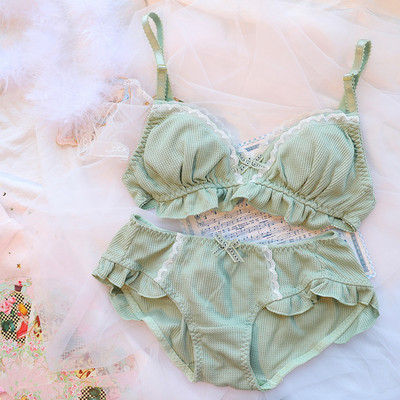 Japoniškų liemenėlių kelnaičių rinkinys Lolita Moteriškas Push Up Liemenėlė Madingi Medvilniniai apatiniai raukiniai Nėriniai kelnaitės Moteriškas seksualus apatinio trikotažo rinkinys