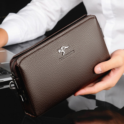 KANGAROO Luxury Brand Ανδρική τσάντα συμπλέκτη Δερμάτινη μακριά τσάντα Κωδικός πρόσβασης Τσάντα χρημάτων Επαγγελματικό βραχιόλι Πορτοφόλι τηλεφώνου Ανδρικές καθημερινές εύχρηστες τσάντες