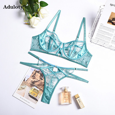 „Aduloty“ naujas nėriniais siuvinėtas susiuvamas liemenėlės rinkinys, plonas tinklelis „Perspective Perspective“ seksualus apatinis trikotažas, erotinis apatinis trikotažas
