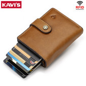 Naujas RFID aliuminio lydinio kreditinių kortelių laikiklis odos kortelių piniginės kortelių laikiklis vyrams, moteriškas, automatinis iššokantis kortelių dėklas