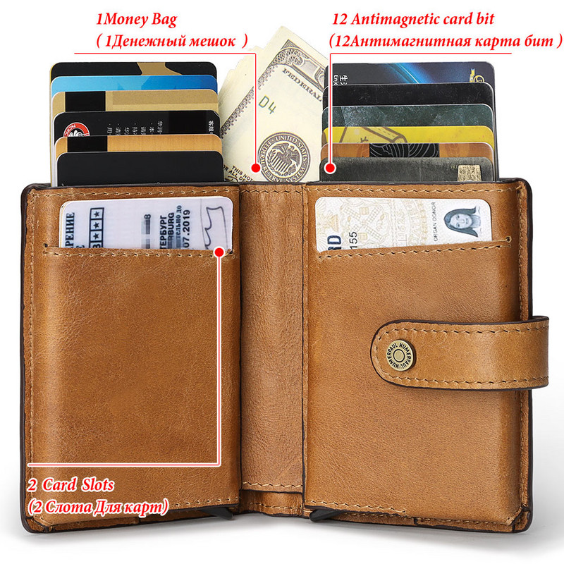 Naujas RFID aliuminio lydinio kreditinių kortelių laikiklis odos kortelių piniginės kortelių laikiklis vyrams, moteriškas, automatinis iššokantis kortelių dėklas