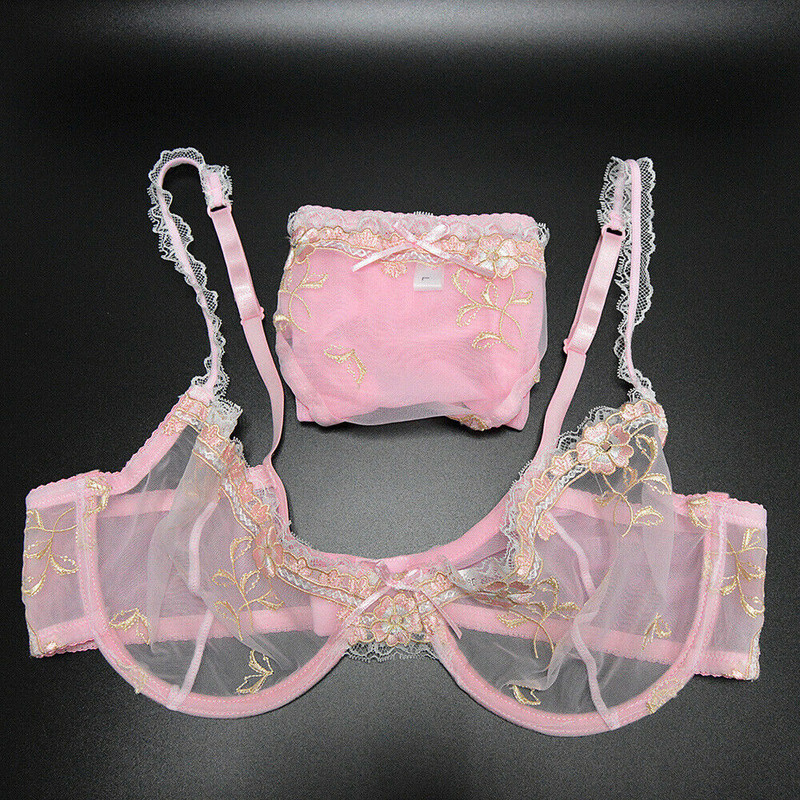 YBCG Γυναικεία Εσώρουχα Δαντέλα Εσώρουχα χωρίς επένδυση See Through Brassiere Σουτιέν και εσώρουχο με προοπτική με φλοράλ διχτυωτό πλέγμα Πωλούνται χωριστά