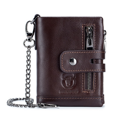 Nauj odos vyriška piniginė Gamintojas su dvigubu užtrauktuku vyriška piniginė Vintažinės odos vyriškos kortelės monetų krepšys su geležine grandine