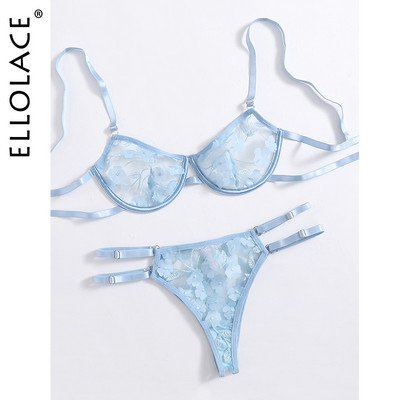 Ellolace aplikatsiooniga pesukomplekt läbipaistev rinnahoidja Sensuaalne uhke aluspesu pitsiline komplekt naisele, 2-osaline uhke intiimne kõva naine
