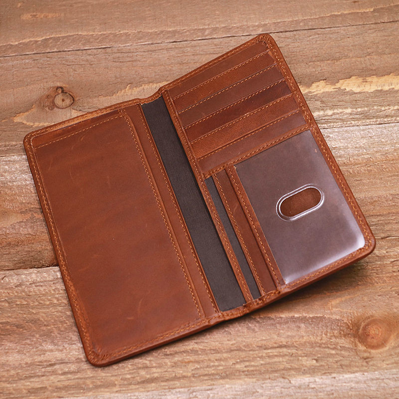 Vyriška ilga piniginė Retro spalvos odos Crazy Horse plona grynųjų pinigų kortelė foto monetų piniginės laikiklis vyrui, dovana B199