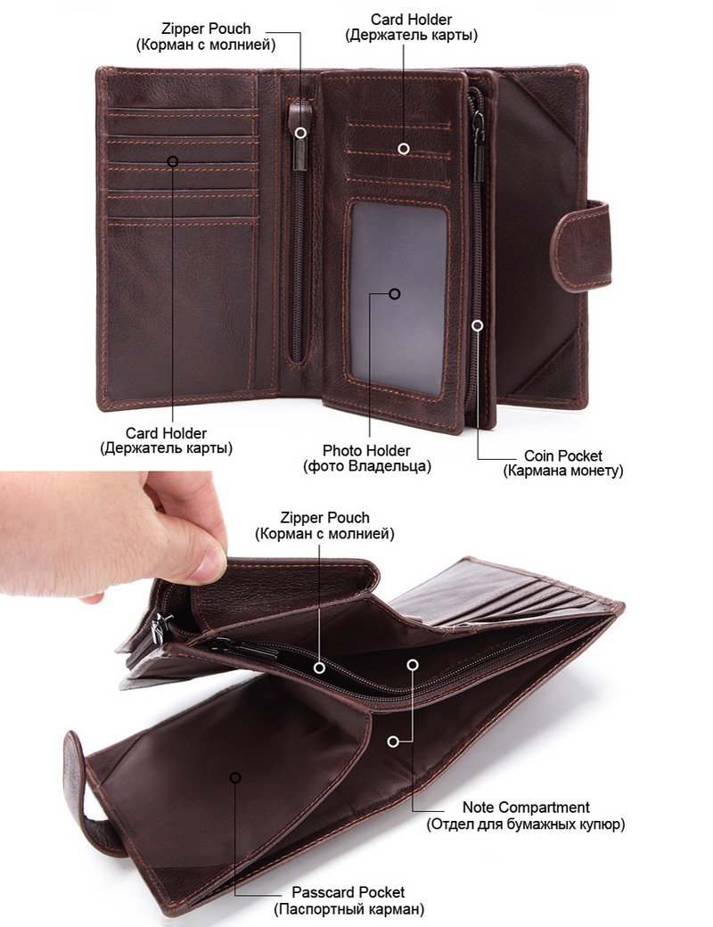 MISFITS vyriškos piniginės, odos paso laikiklis Piniginė vyriška vintažinė  odos paso dangtelis Vyriškas užtrauktukas ir piniginė su Hasp monetomis