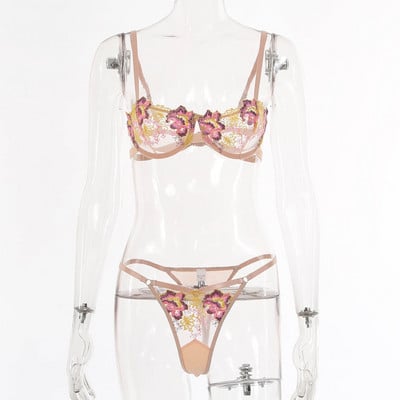 2-osaline tikandiga pitsist rinnahoidjakomplekt, naiste 4 värvi läbipaistev rinnahoidja + moepüksid aluspesu komplekt Seksikas pesukomplekt