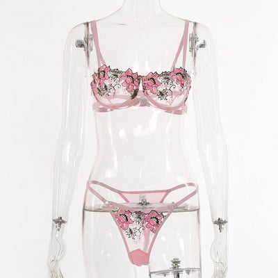 2-osaline tikandiga pitsist rinnahoidjakomplekt, naiste 4 värvi läbipaistev rinnahoidja + moepüksid aluspesu komplekt Seksikas pesukomplekt