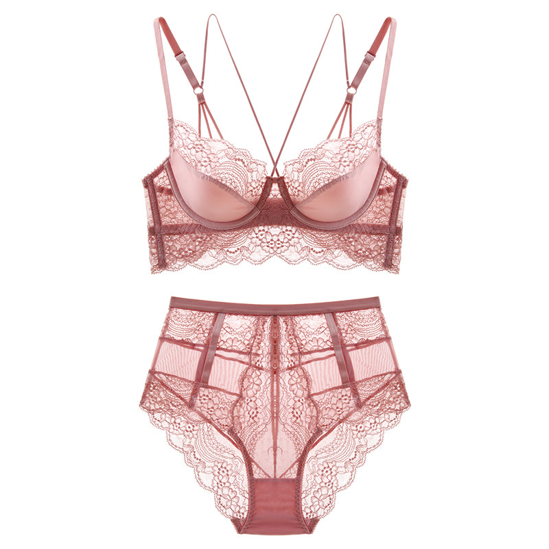 Csipke ultravékony melltartó és derékig érő bugyi, push up szépség hátizsák női szexi fehérnemű fehérnemű melltartó szett átlátszó