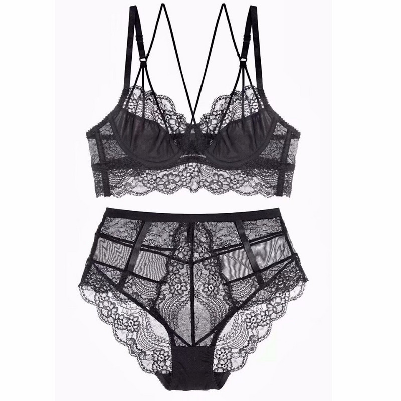 Csipke ultravékony melltartó és derékig érő bugyi, push up szépség hátizsák női szexi fehérnemű fehérnemű melltartó szett átlátszó