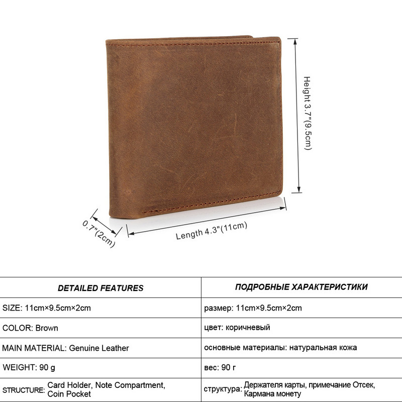 MISFITS JAUNI ādas vīriešu maki Crazy Horse Ādas vīriešu naudas maks Monētu kabata un karšu turētājs augstas kvalitātes maki vīriešiem