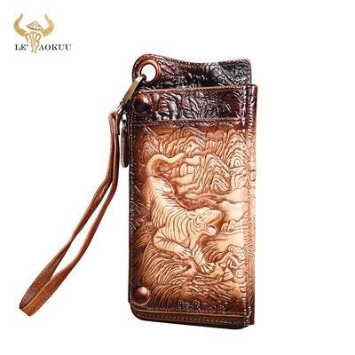 Divat Férfi Szervező Bőr Design Állat Dombornyomott Csekkfüzet Vas lánc Cipzáras Zseb Pénztárca Pénztárca Kuplung kézitáska Férfi ck001-1