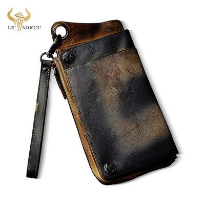 Divat Férfi Szervező Bőr Design Állat Dombornyomott Csekkfüzet Vas lánc Cipzáras Zseb Pénztárca Pénztárca Kuplung kézitáska Férfi ck001-1