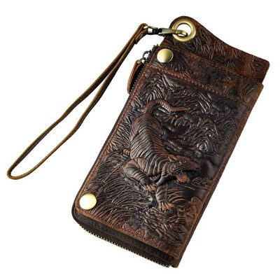 Divat Férfi Szervező Bőr Design Állat Dombornyomott Csekkfüzet Vas lánc Cipzáras Zseb Pénztárca Pénztárca Kuplung kézitáska Férfi ck001-1