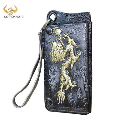 Divat Férfi Szervező Bőr Design Állat Dombornyomott Csekkfüzet Vas lánc Cipzáras Zseb Pénztárca Pénztárca Kuplung kézitáska Férfi ck001-1