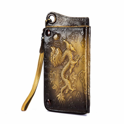 Divat Férfi Szervező Bőr Design Állat Dombornyomott Csekkfüzet Vas lánc Cipzáras Zseb Pénztárca Pénztárca Kuplung kézitáska Férfi ck001-1