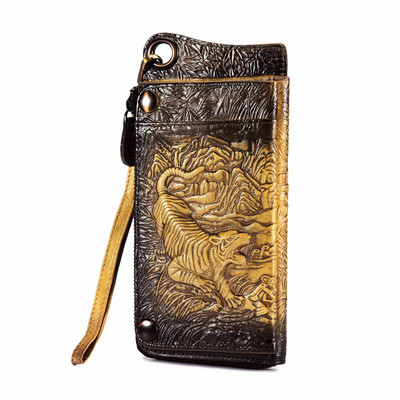 Divat Férfi Szervező Bőr Design Állat Dombornyomott Csekkfüzet Vas lánc Cipzáras Zseb Pénztárca Pénztárca Kuplung kézitáska Férfi ck001-1