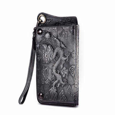 Divat Férfi Szervező Bőr Design Állat Dombornyomott Csekkfüzet Vas lánc Cipzáras Zseb Pénztárca Pénztárca Kuplung kézitáska Férfi ck001-1