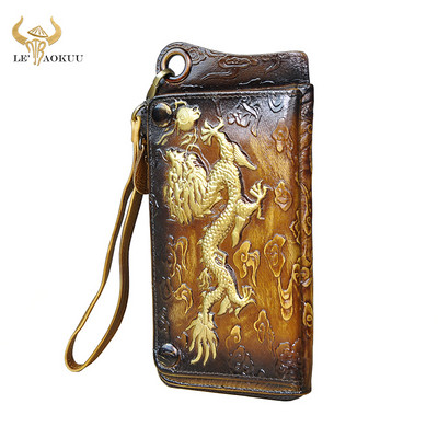 Divat Férfi Szervező Bőr Design Állat Dombornyomott Csekkfüzet Vas lánc Cipzáras Zseb Pénztárca Pénztárca Kuplung kézitáska Férfi ck001-1