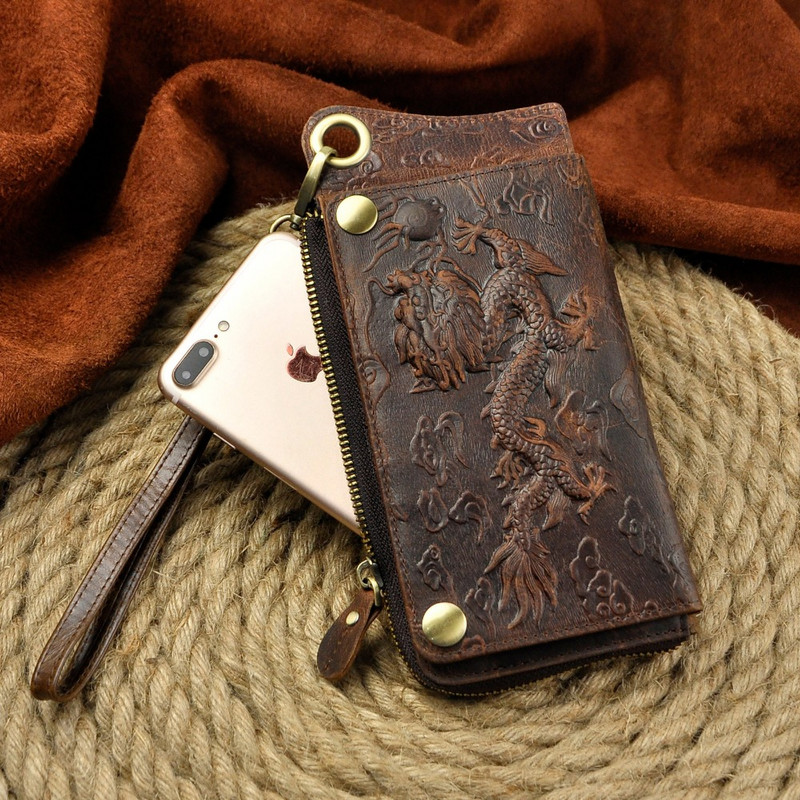 Divat Férfi Szervező Bőr Design Állat Dombornyomott Csekkfüzet Vas lánc Cipzáras Zseb Pénztárca Pénztárca Kuplung kézitáska Férfi ck001-1