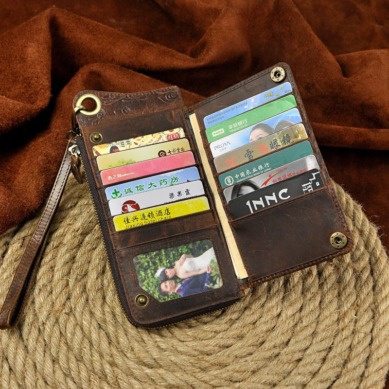 Divat Férfi Szervező Bőr Design Állat Dombornyomott Csekkfüzet Vas lánc Cipzáras Zseb Pénztárca Pénztárca Kuplung kézitáska Férfi ck001-1