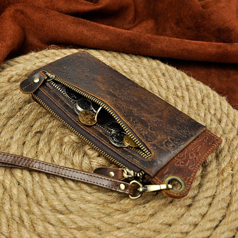 Divat Férfi Szervező Bőr Design Állat Dombornyomott Csekkfüzet Vas lánc Cipzáras Zseb Pénztárca Pénztárca Kuplung kézitáska Férfi ck001-1