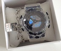 Sportinis elektroninis laikrodis su skaidriu apyranke