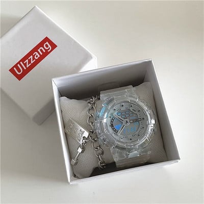 Sportinis elektroninis laikrodis su skaidriu apyranke