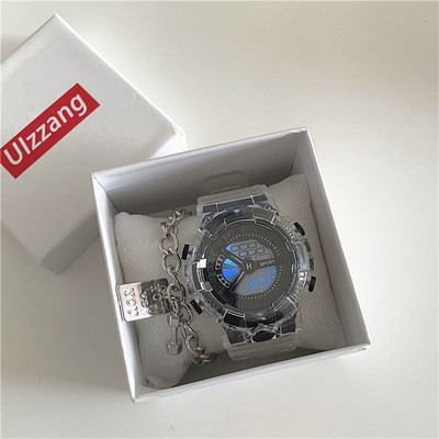 Sportinis elektroninis laikrodis su skaidriu apyranke