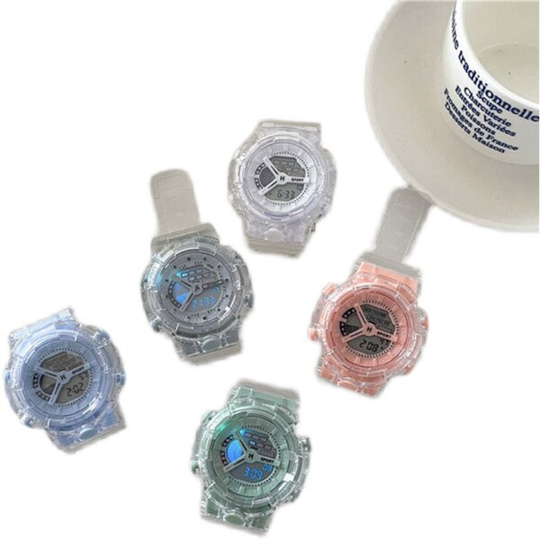 Sportinis elektroninis laikrodis su skaidriu apyranke