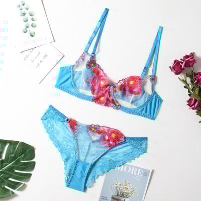 Mulherelfo seksikas pitsist haldjapesu naiste aluspesukomplekt, eksootiliste lilltikanditega läbipaistev rinnahoidja aluspüksid, 2tk, lühikesed nahahoolduskomplektid