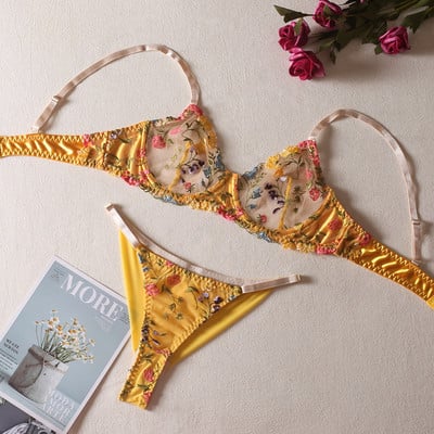 Mulherelfo seksikas pitsist haldjapesu naiste aluspesukomplekt, eksootiliste lilltikanditega läbipaistev rinnahoidja aluspüksid, 2tk, lühikesed nahahoolduskomplektid