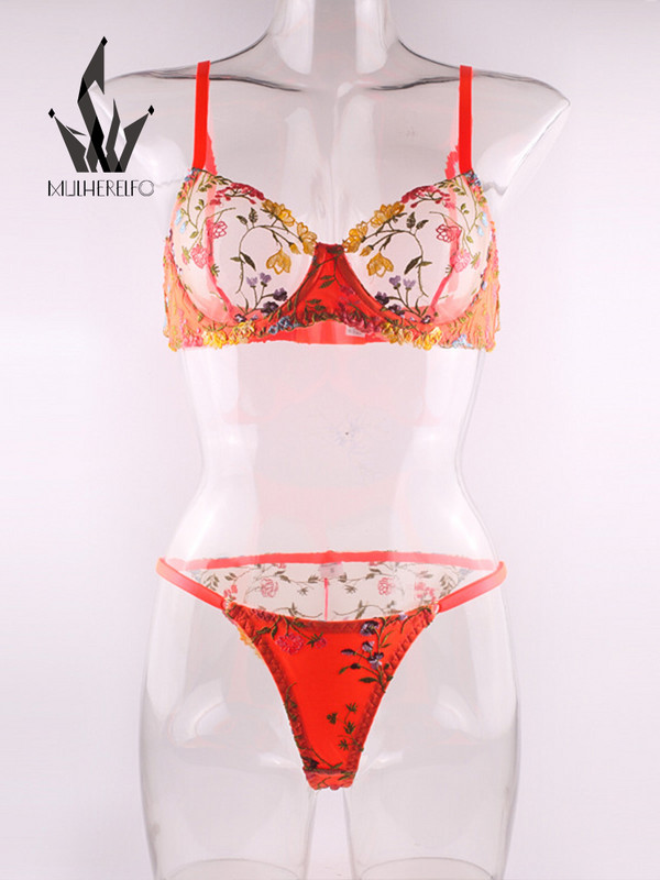 Mulherelfo seksikas pitsist haldjapesu naiste aluspesukomplekt, eksootiliste lilltikanditega läbipaistev rinnahoidja aluspüksid, 2tk, lühikesed nahahoolduskomplektid