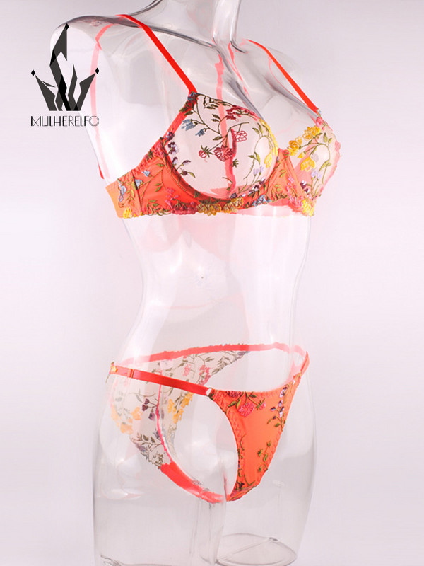 Mulherelfo seksikas pitsist haldjapesu naiste aluspesukomplekt, eksootiliste lilltikanditega läbipaistev rinnahoidja aluspüksid, 2tk, lühikesed nahahoolduskomplektid