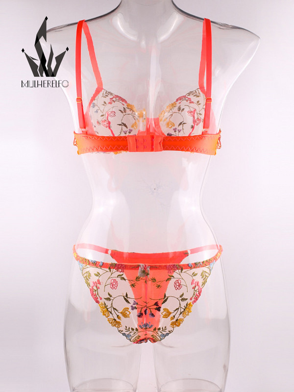 Mulherelfo seksikas pitsist haldjapesu naiste aluspesukomplekt, eksootiliste lilltikanditega läbipaistev rinnahoidja aluspüksid, 2tk, lühikesed nahahoolduskomplektid