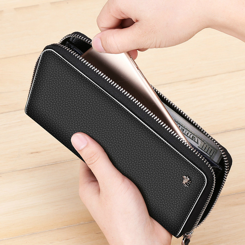 BISON DENIM prabangios odos vyriškos piniginės ilgos užtrauktuku sankabos piniginė verslo laisvalaikio vyriškos kredito kortelės laikiklis telefono piniginė