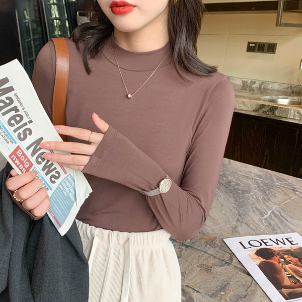 Puhta mudeliga puuvillane kõrge kaelusega pluus paljudes värvides