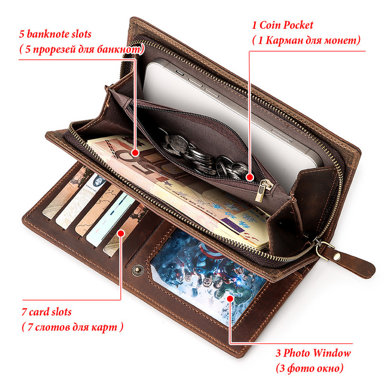 HUMERPAUL vīriešu maki ādas vīriešu maki, gari vairāku spraugu sajūga soma RFID pretskenēšanas karšu turētājs Lielas ietilpības uzglabāšanas somas