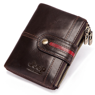 Trumpa piniginė vyrams odos „Hasp“ užtrauktuku monetų kišenė RFID blokuojanti vizitinių kortelių laikikliai Vintage PORTFOLIO „Portomonee“