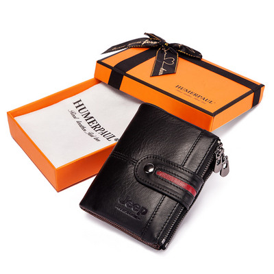 Trumpa piniginė vyrams odos „Hasp“ užtrauktuku monetų kišenė RFID blokuojanti vizitinių kortelių laikikliai Vintage PORTFOLIO „Portomonee“