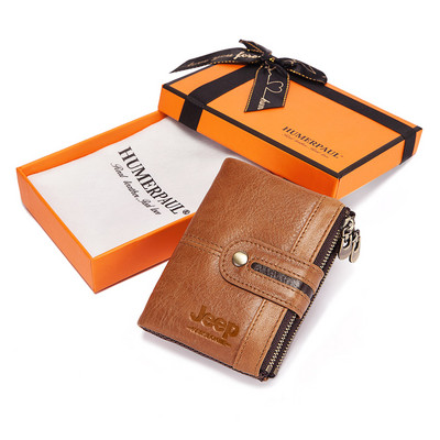 Trumpa piniginė vyrams odos „Hasp“ užtrauktuku monetų kišenė RFID blokuojanti vizitinių kortelių laikikliai Vintage PORTFOLIO „Portomonee“