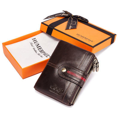 Trumpa piniginė vyrams odos „Hasp“ užtrauktuku monetų kišenė RFID blokuojanti vizitinių kortelių laikikliai Vintage PORTFOLIO „Portomonee“