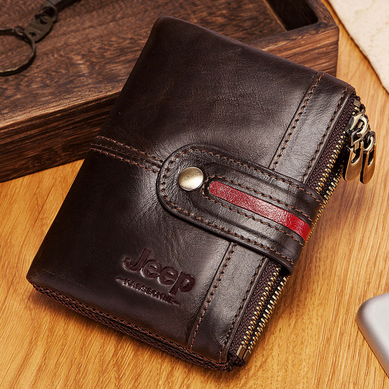 Trumpa piniginė vyrams odos „Hasp“ užtrauktuku monetų kišenė RFID blokuojanti vizitinių kortelių laikikliai Vintage PORTFOLIO „Portomonee“
