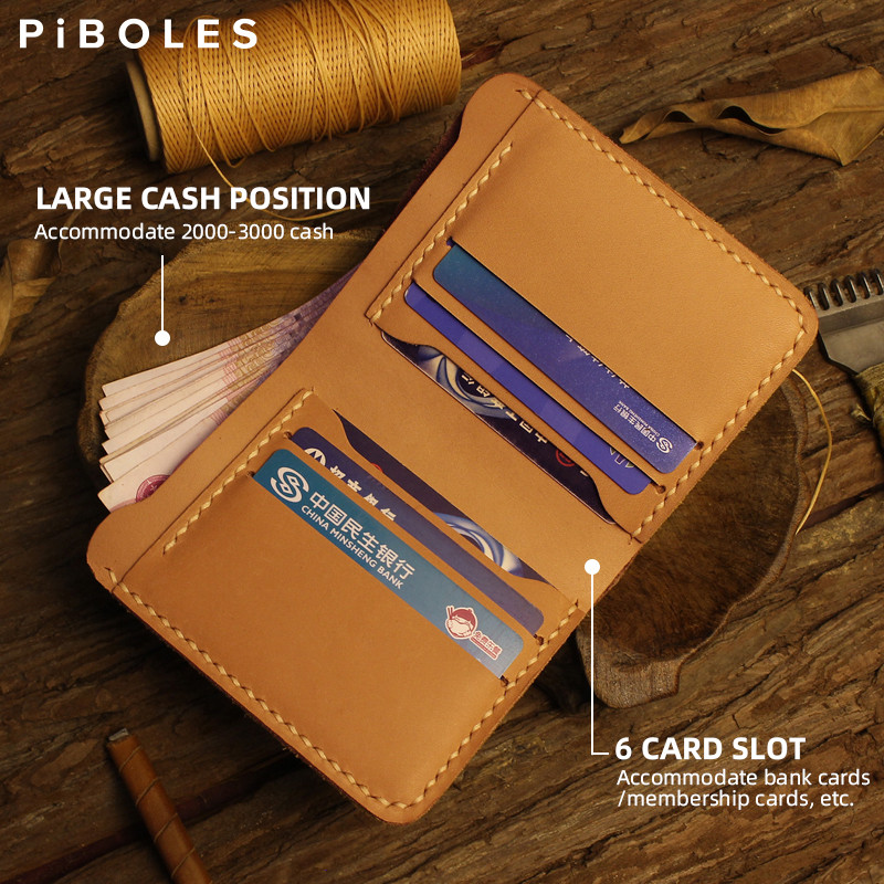 Rankų darbo odos vyriška piniginė Moteriška piniginė  raštas Trumpa piniginė Vyriška piniginė su 6 kreditinių kortelių lizdais pinigais