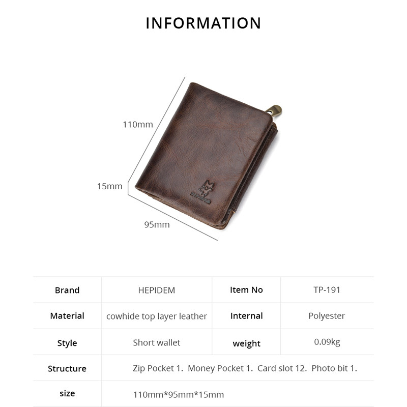 HEPIDEM RFID aukštos kokybės plona piniginė, 2020 m., nauja, trys sulankstoma priekinė kišeninė pinigų dolerių piniginė vyrams 191