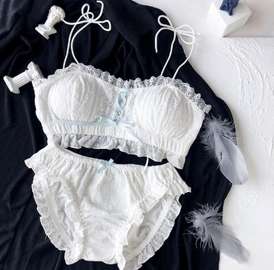 „Wriufred“ vintage medvilnės be vielos vamzdžio viršutinės liemenėlės rinkinys Patogus prašmatnus apatinis trikotažas „Fying Lace Side“ Didelio dydžio apatinio trikotažo trumpų rinkiniai