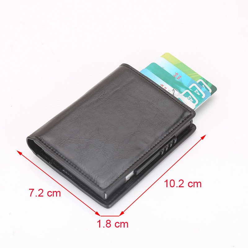 Rfid Férfi Kártya Felugró pénztárcák Bőr Fém Vékony Vékony Pénztárca Pénztárca Férfi Rövid Kuplung Magic Smart Wallet Kis pénztárca Fekete