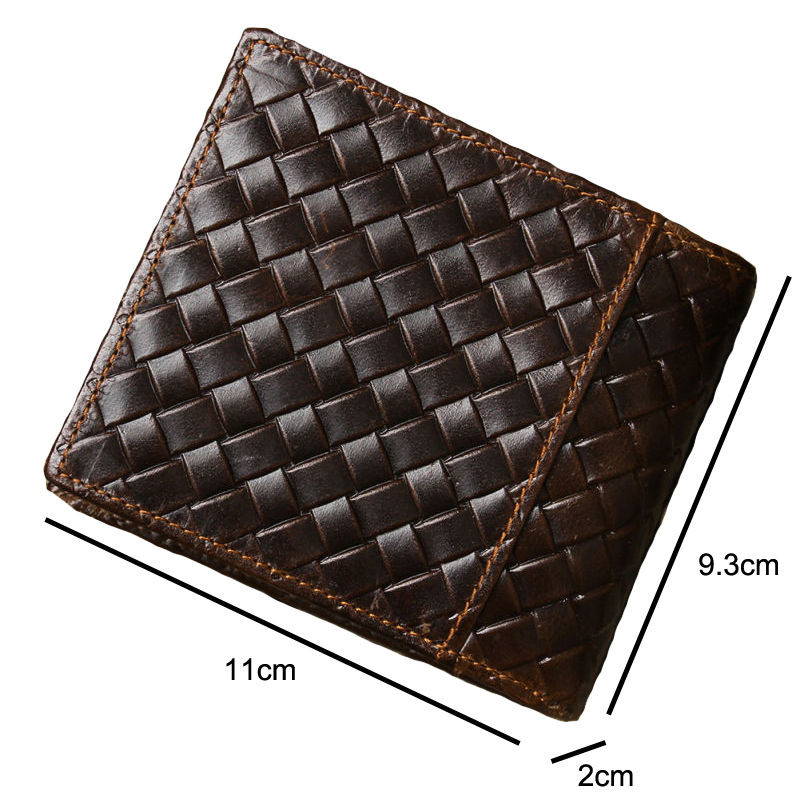 Natūralios odos vyriškos piniginės kortelių laikiklis europietiško stiliaus pynimo karvės odos vyriškos piniginės 2 sulankstomos trumpos piniginės aukštos kokybės mados
