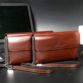 Férfi pénztárca szervező dupla cipzáras bőr pénztárca Új luxus márka üzleti férfi kuplungtáska hosszú érme pénztárca telefon zseb pénztárca