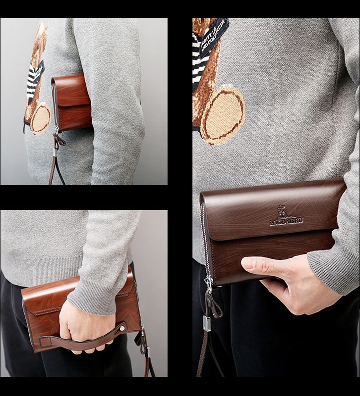 Férfi pénztárca szervező dupla cipzáras bőr pénztárca Új luxus márka üzleti férfi kuplungtáska hosszú érme pénztárca telefon zseb pénztárca